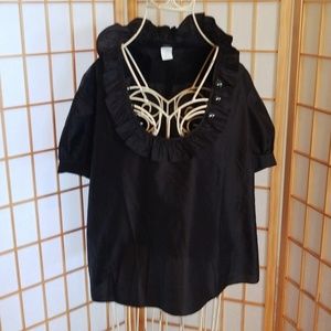 J Crew Silk Black Button Ruffle Top